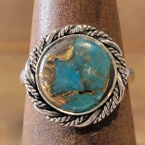 Native Jewelry - Native Kingman Turquoise Gemstone Ring Size 7 Sterling Silver Boho Jewelry